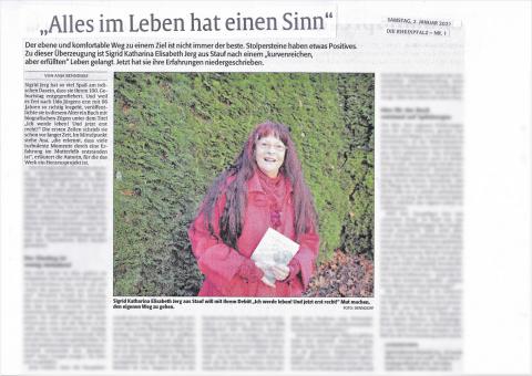 Artikel in ‚Die Rheinpfalz‘ vom 2. Januar 2021 über Autorin Sigrid Jerg
